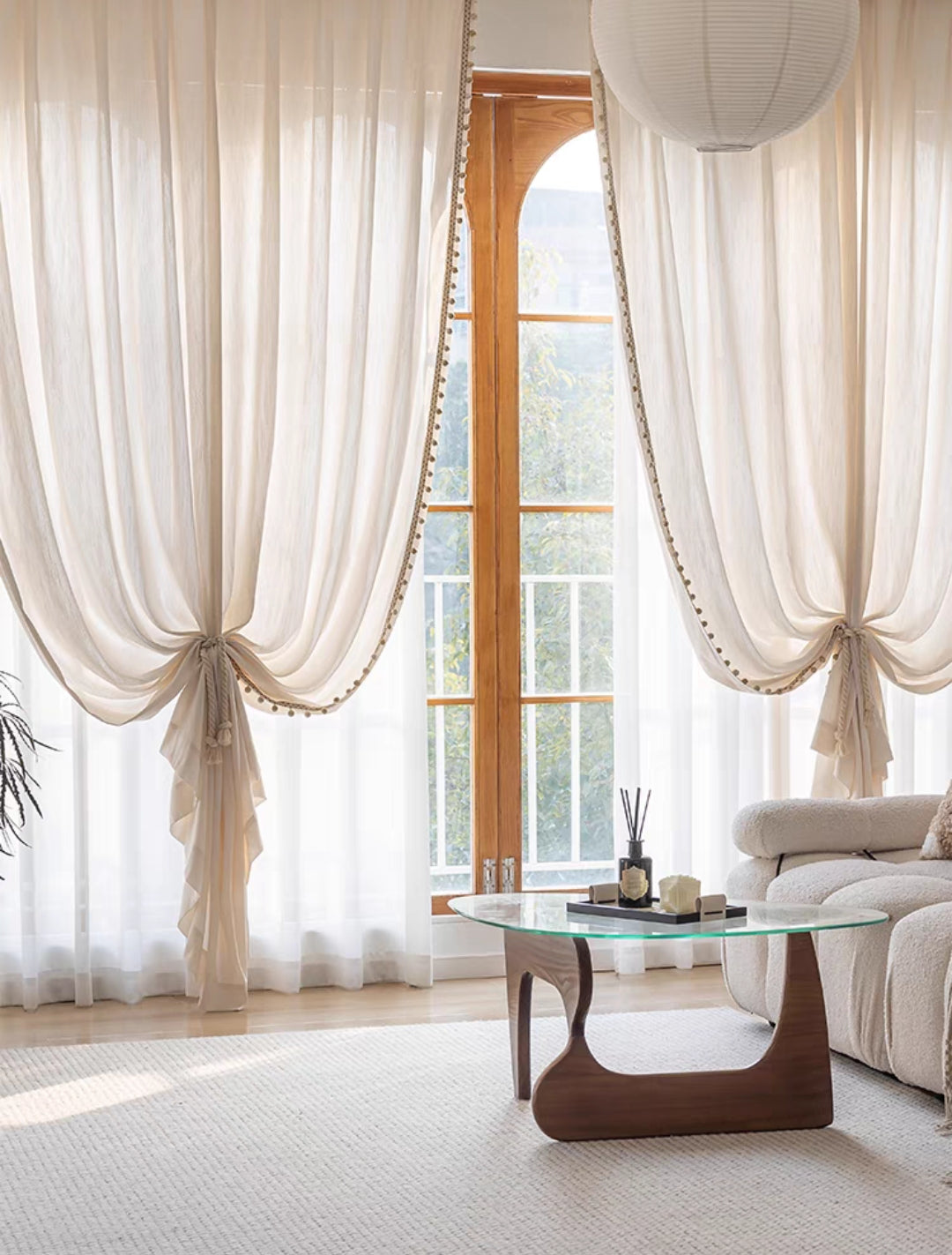Cream Jacquard Yarn Custom Sheer Curtain