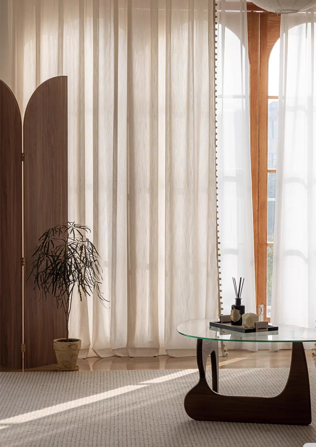 Cream Jacquard Yarn Custom Sheer Curtain