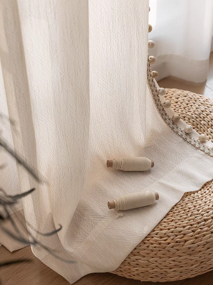 Cream Jacquard Yarn Custom Sheer Curtain