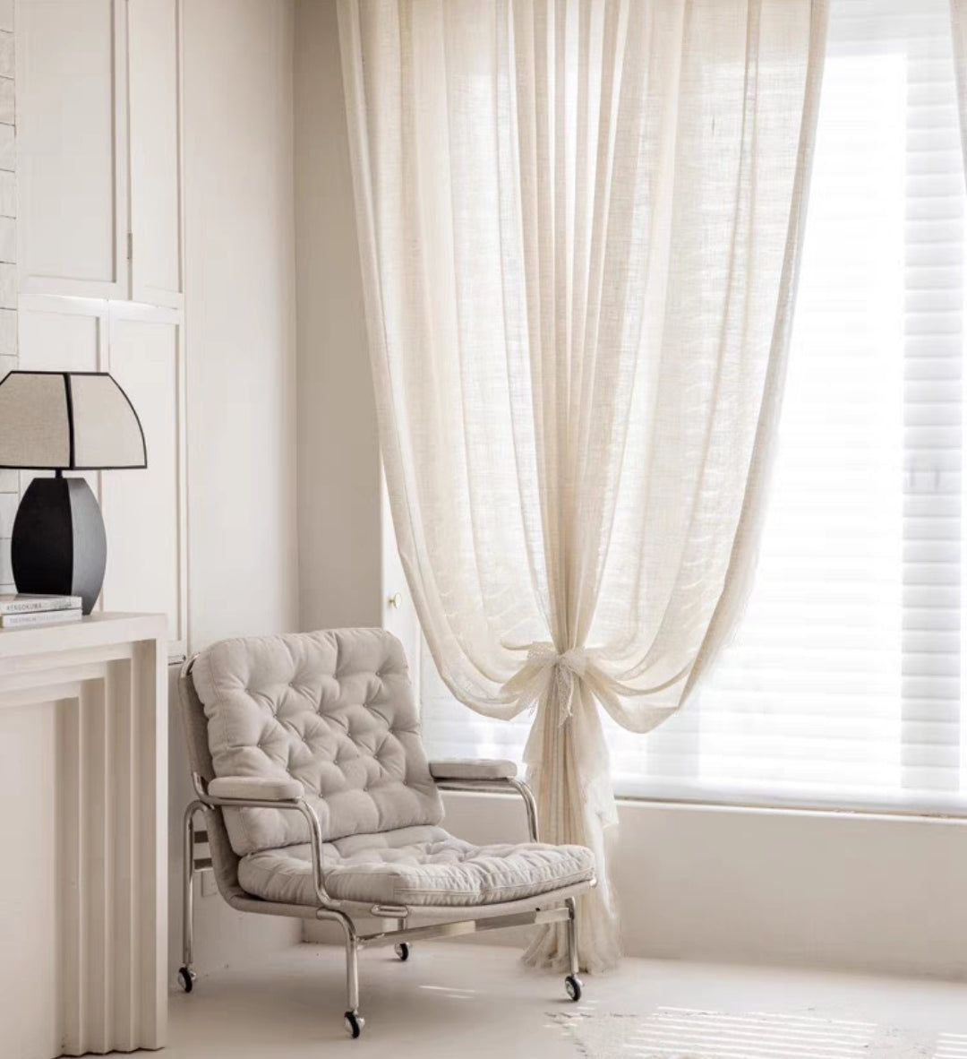 Cream Vertical Textured Linen Custom Sheer Curtain