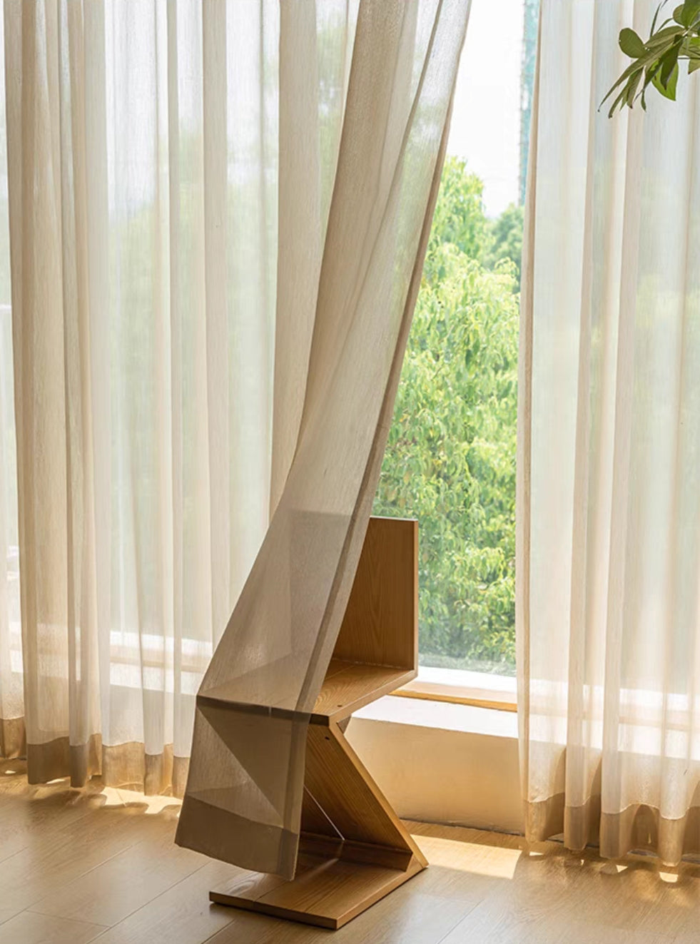 Khaki Cream Linen Custom Sheer Curtain