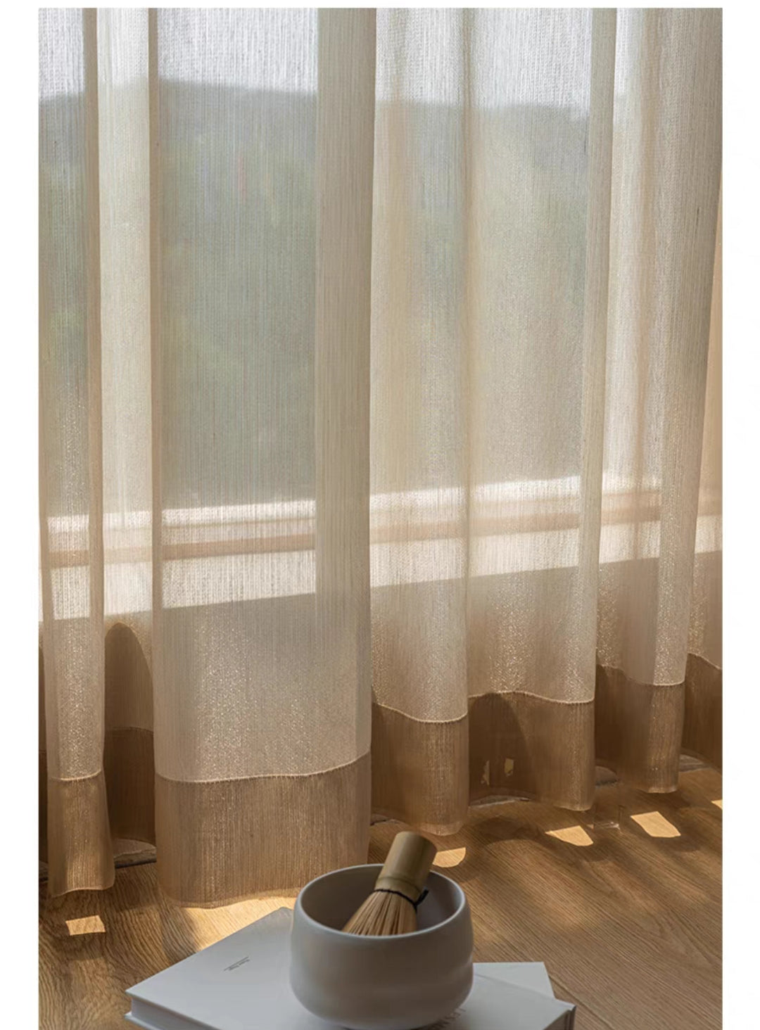 Khaki Cream Linen Custom Sheer Curtain