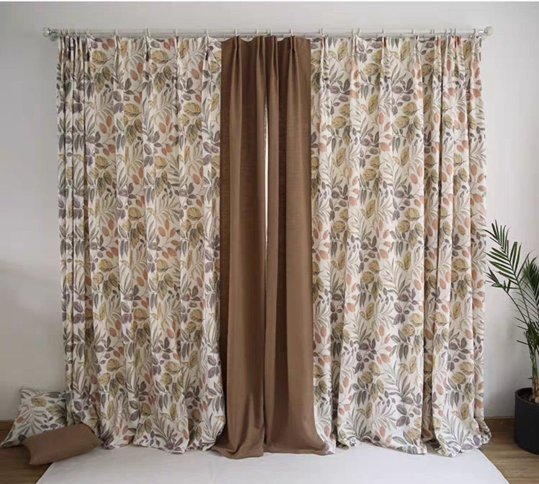 Garden Leaves Linen Cotton Custom Curtain