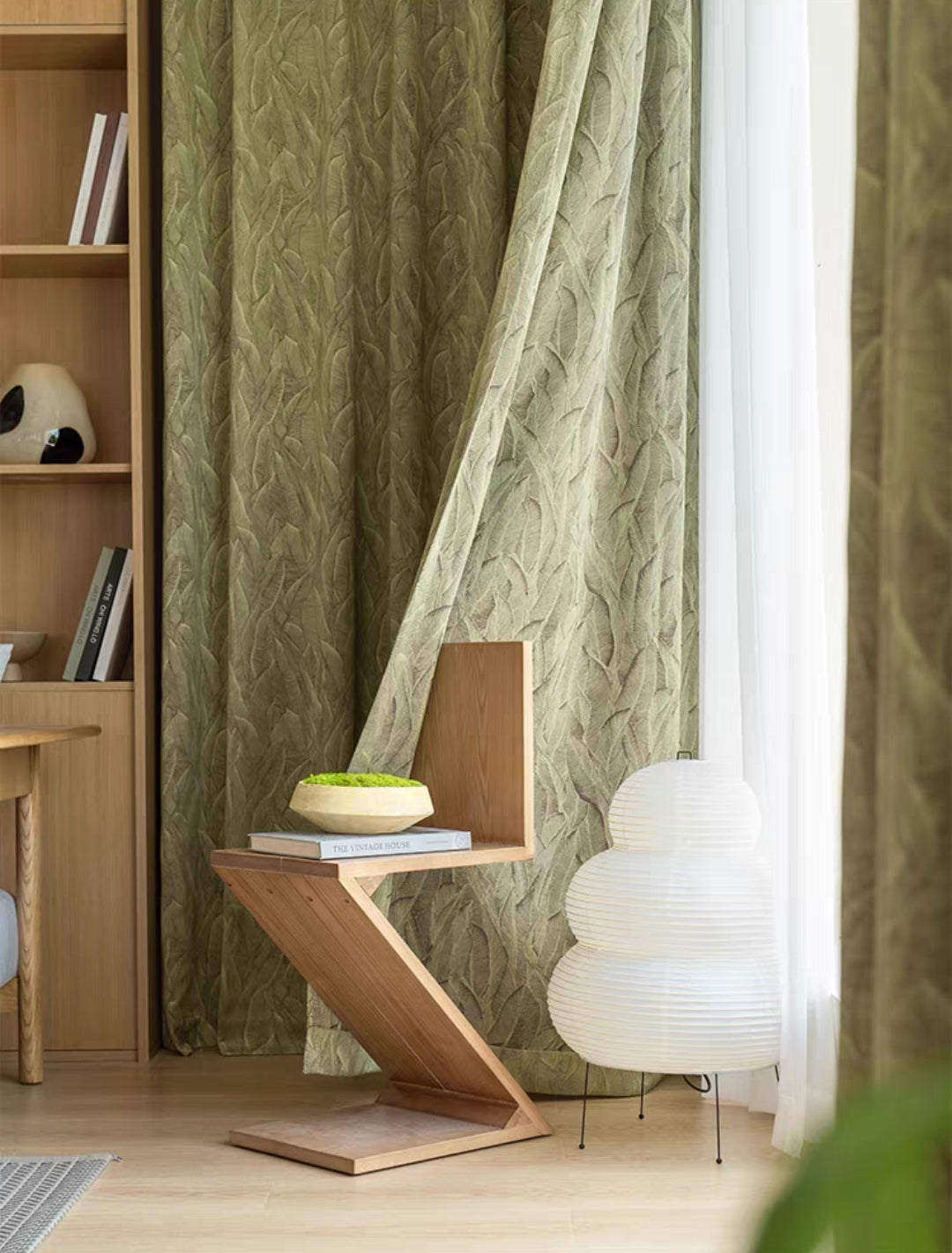Green Leaves Linen Cotton Jacquard Custom Curtain