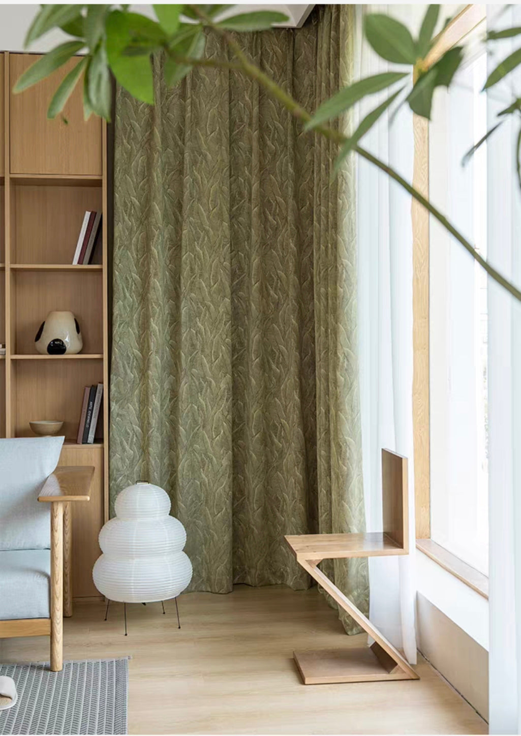 Green Leaves Linen Cotton Jacquard Custom Curtain