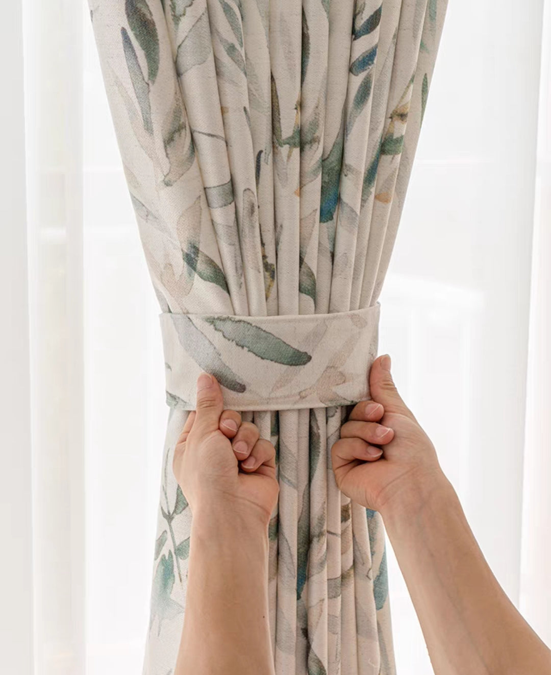 Bamboo Leaves Linen Cotton Custom Curtain