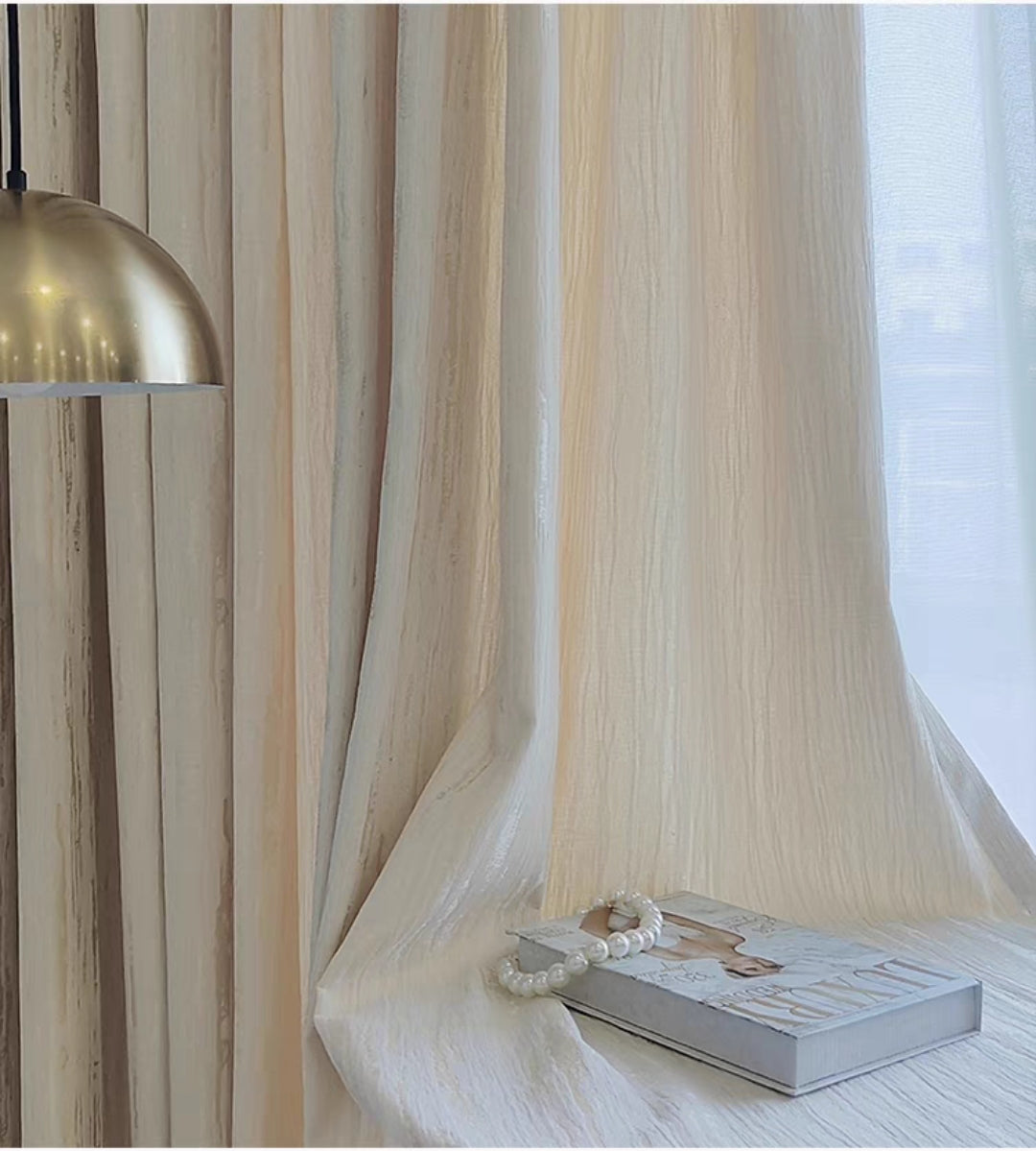 Cream Vertical Textured Custom Linen Cotton Curtain