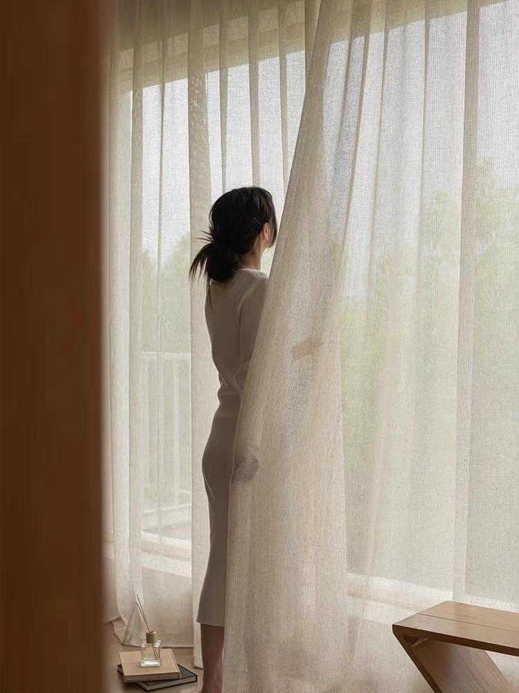 Cream Vertical Textured Linen Custom Sheer Curtain