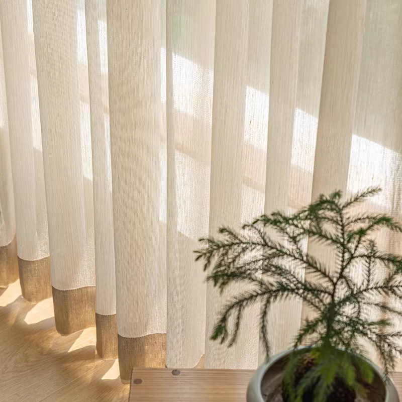 Khaki Cream Linen Custom Sheer Curtain