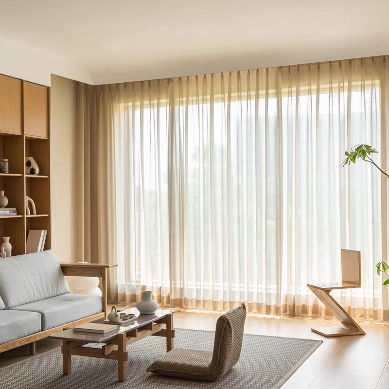 Khaki Cream Linen Custom Sheer Curtain