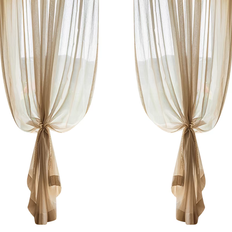 Khaki Cream Linen Custom Sheer Curtain