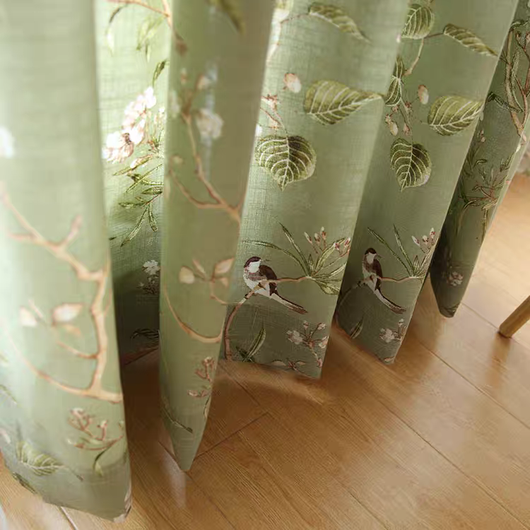Classic Bird and Flora Linen Cotton Custom Curtain