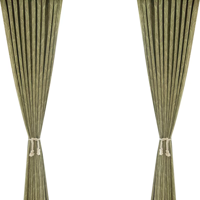 Green Leaves Linen Cotton Jacquard Custom Curtain