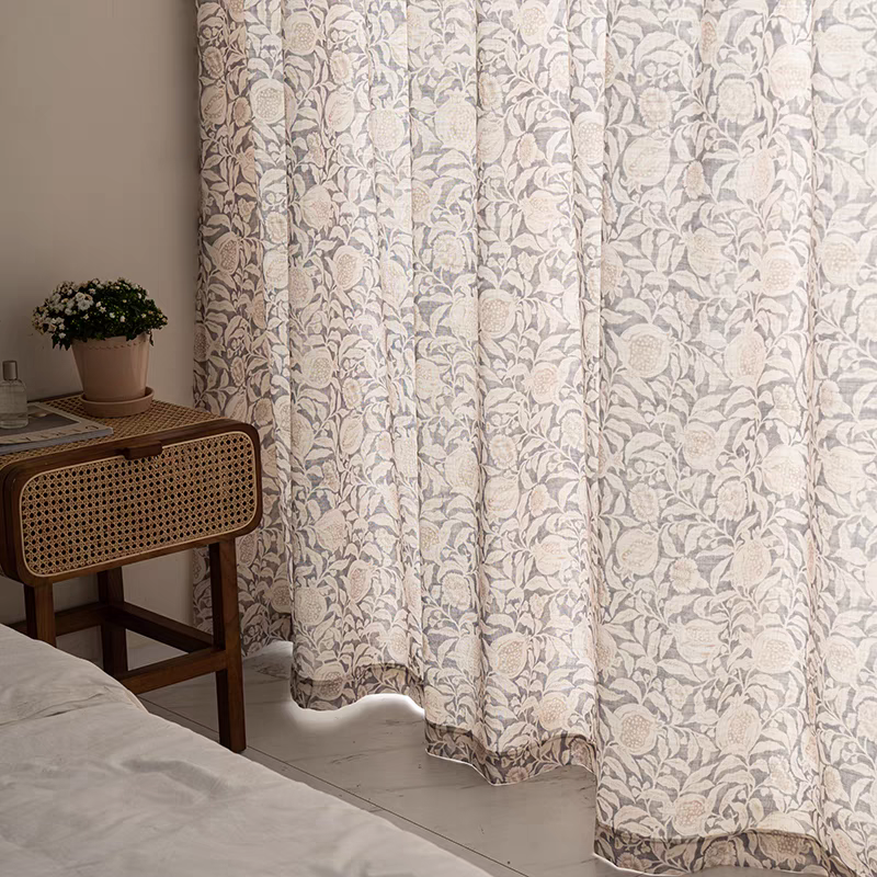 Pomegranate Flower Linen Cotton Custom Curtain