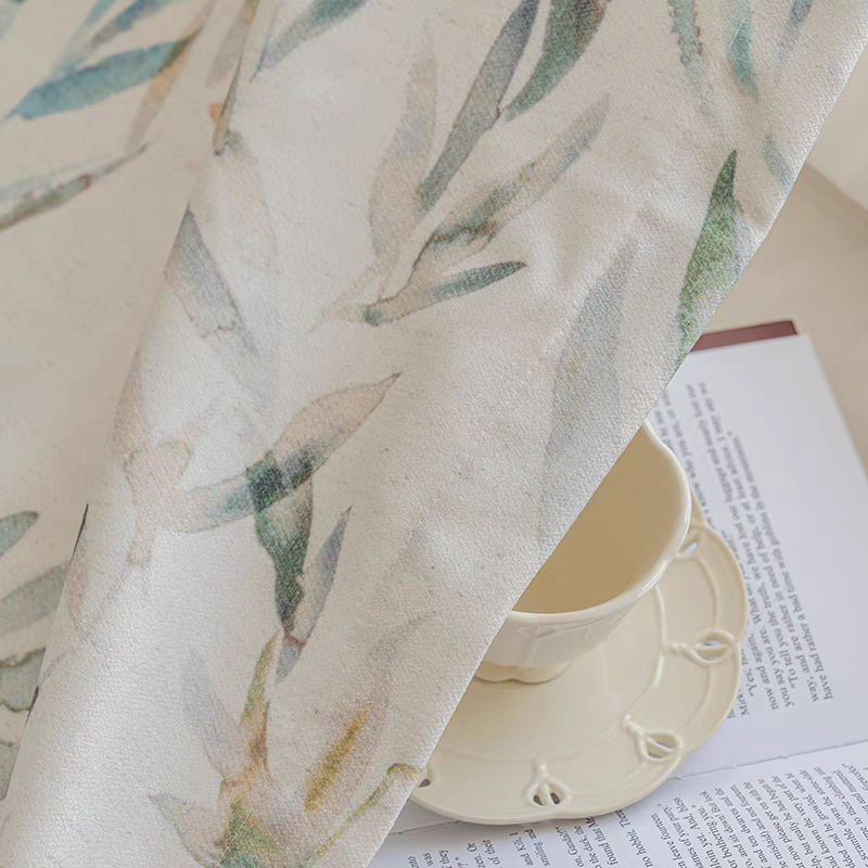 Bamboo Leaves Linen Cotton Custom Curtain