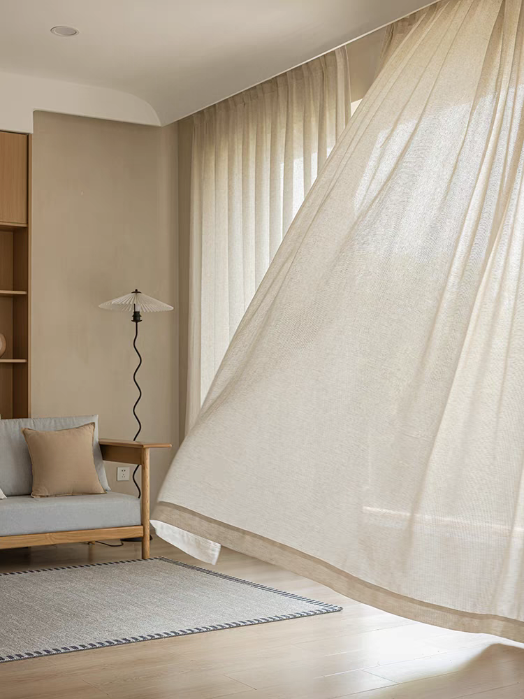 Hollow Grid Linen Custom Sheer Curtain