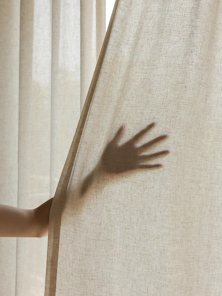 Hollow Grid Linen Custom Sheer Curtain