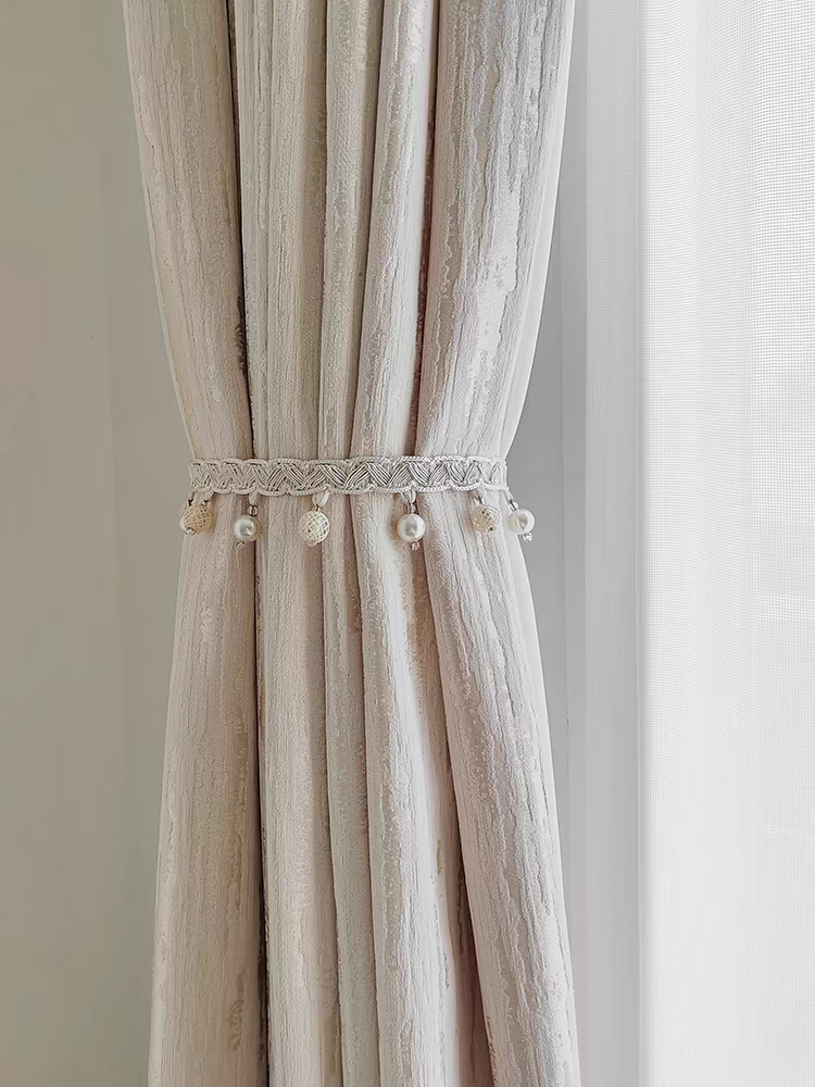 Cream Vertical Textured Custom Linen Cotton Curtain