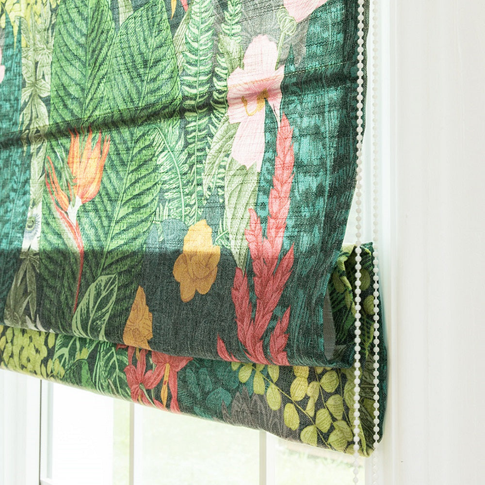 Quick Fix Washable Roman Window Shades Flat Fold - Leaves and Flowers - SG-037