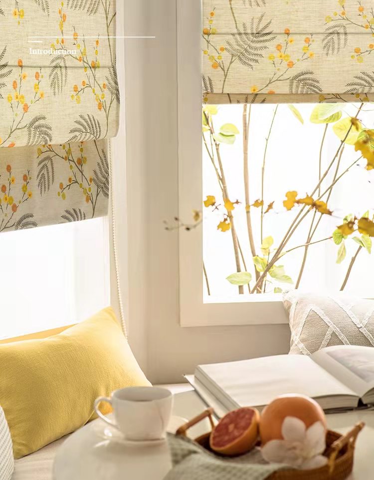 Quick Fix Washable Roman Window Shades Flat Fold with Valance, Autumn Flowers