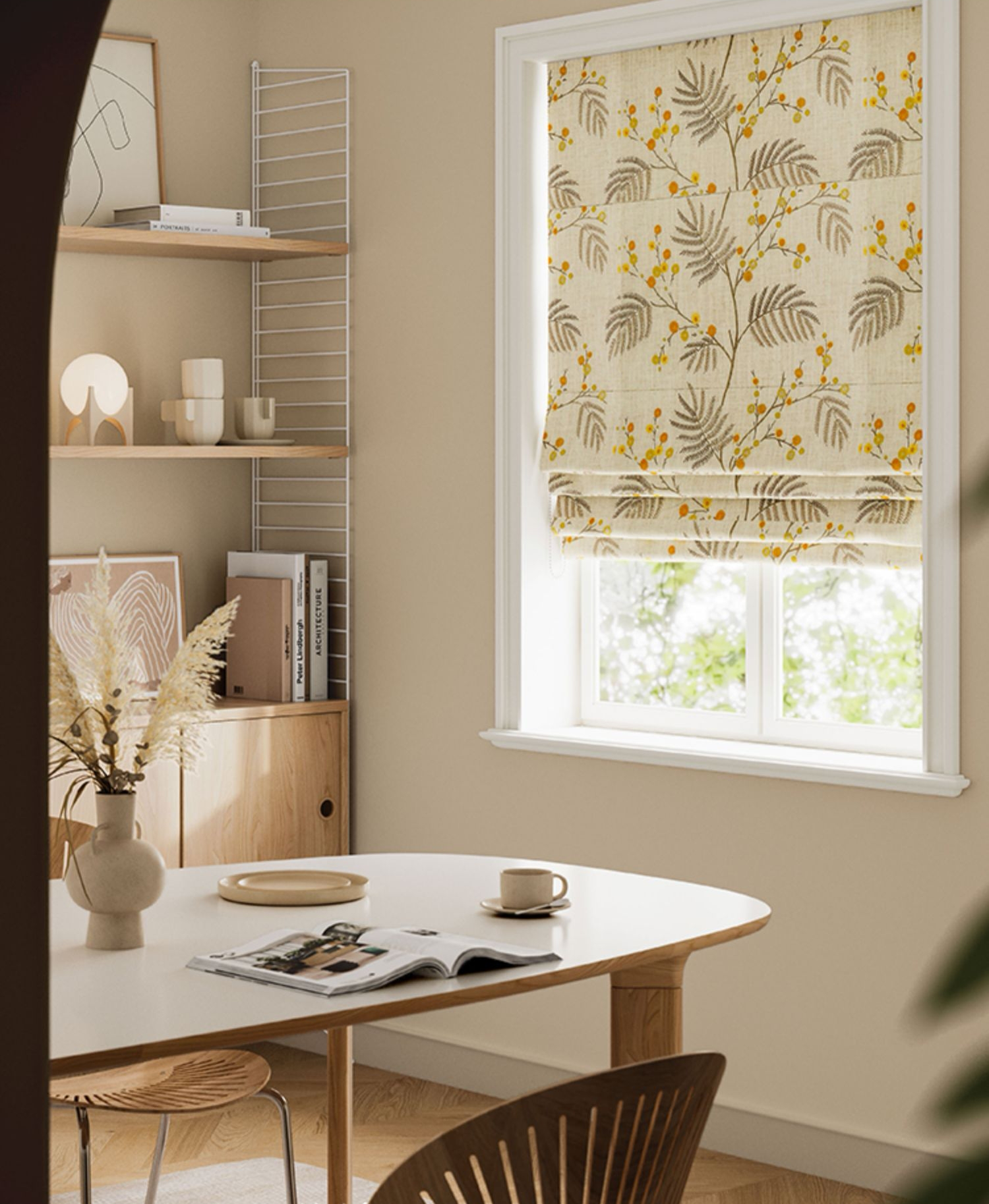 Quick Fix Washable Roman Window Shades Flat Fold with Valance, Autumn Flowers