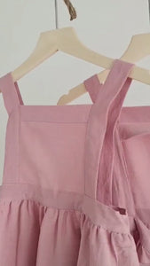 Matching Family Apron Cotton Linen Handmade Apron,  Adult size Apron, Kids size Apron, Housewarming gift, Mother's day Pink