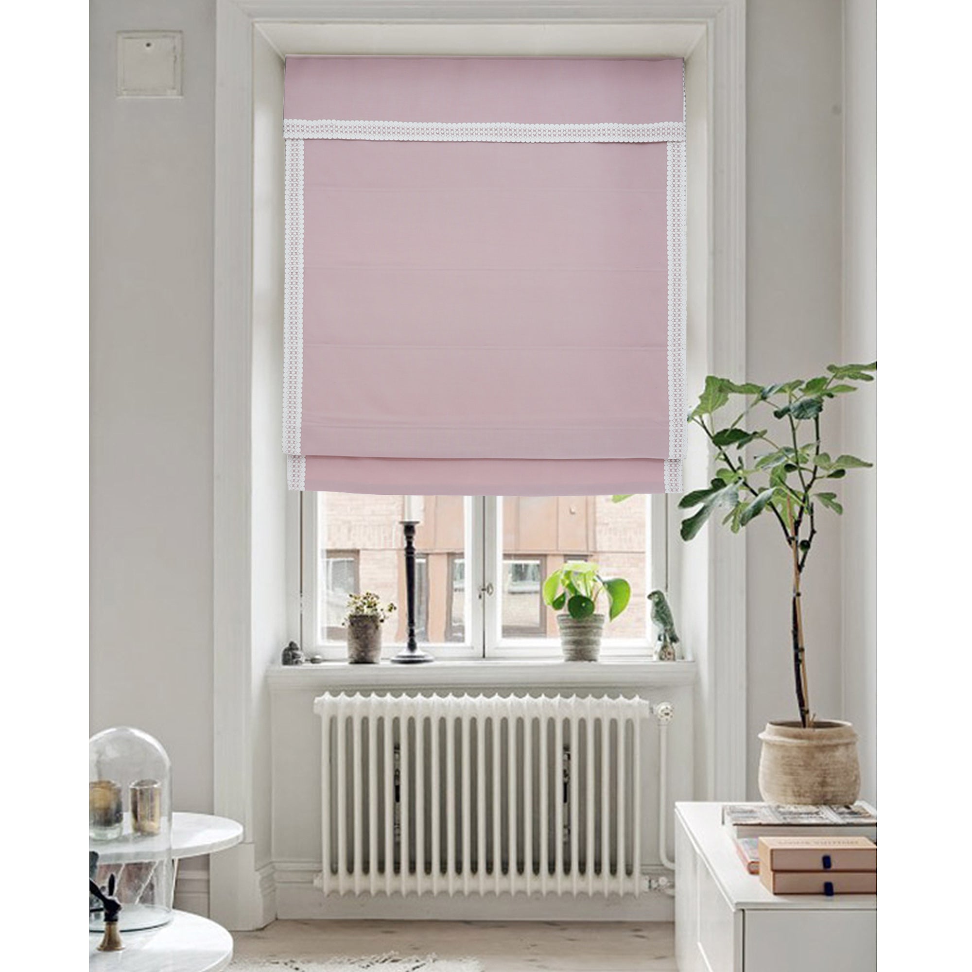Quick Fix Washable Roman Window Shades Flat Fold with Valance - Pink SG-097