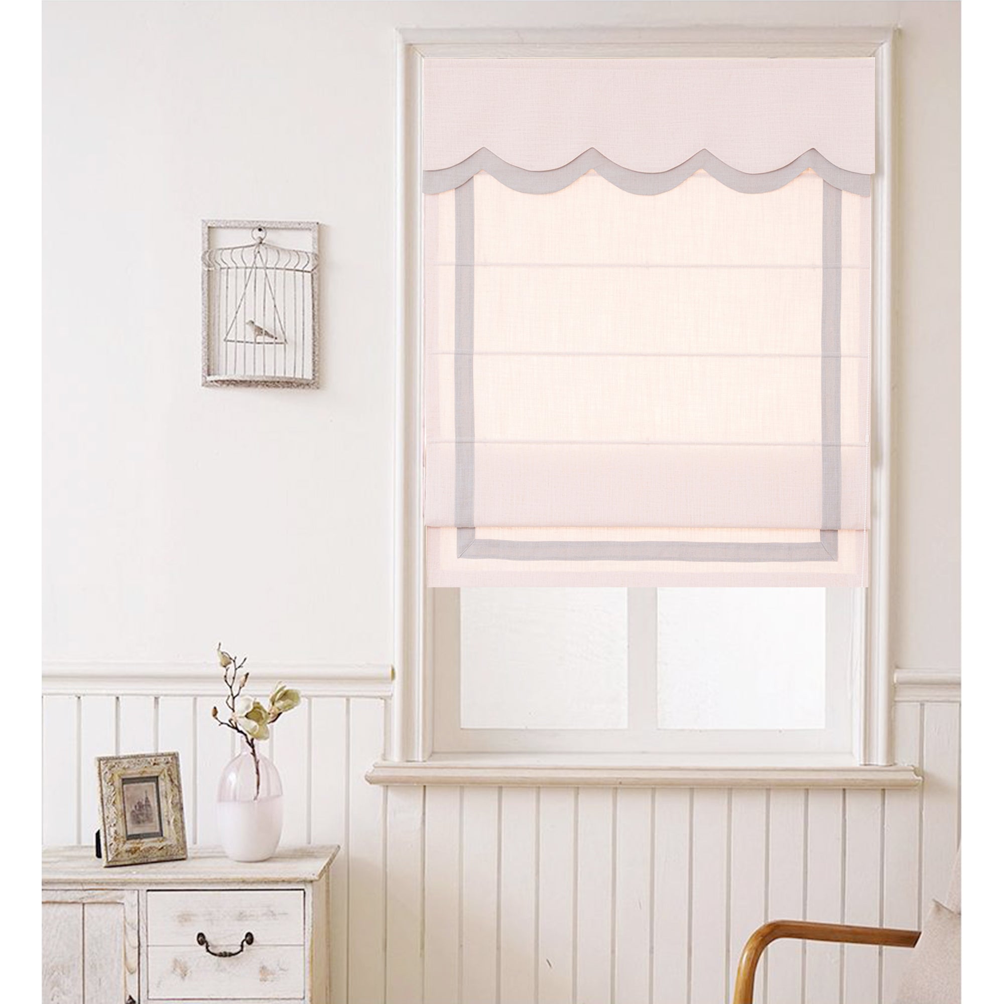 Quick Fix Washable Roman Window Shades Flat Fold with Valance, SG-004 Pink with Gray Trim