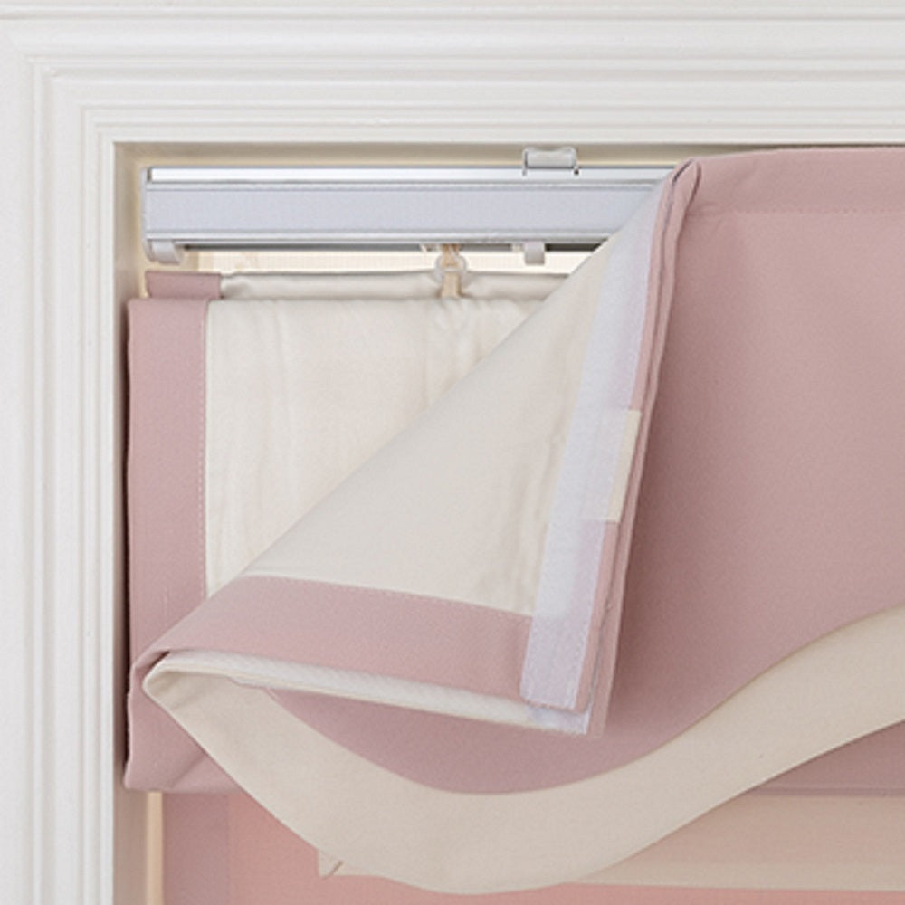 Quick Fix Washable Roman Window Shades Flat Fold with Valance, SG-011 Pink with White Trim