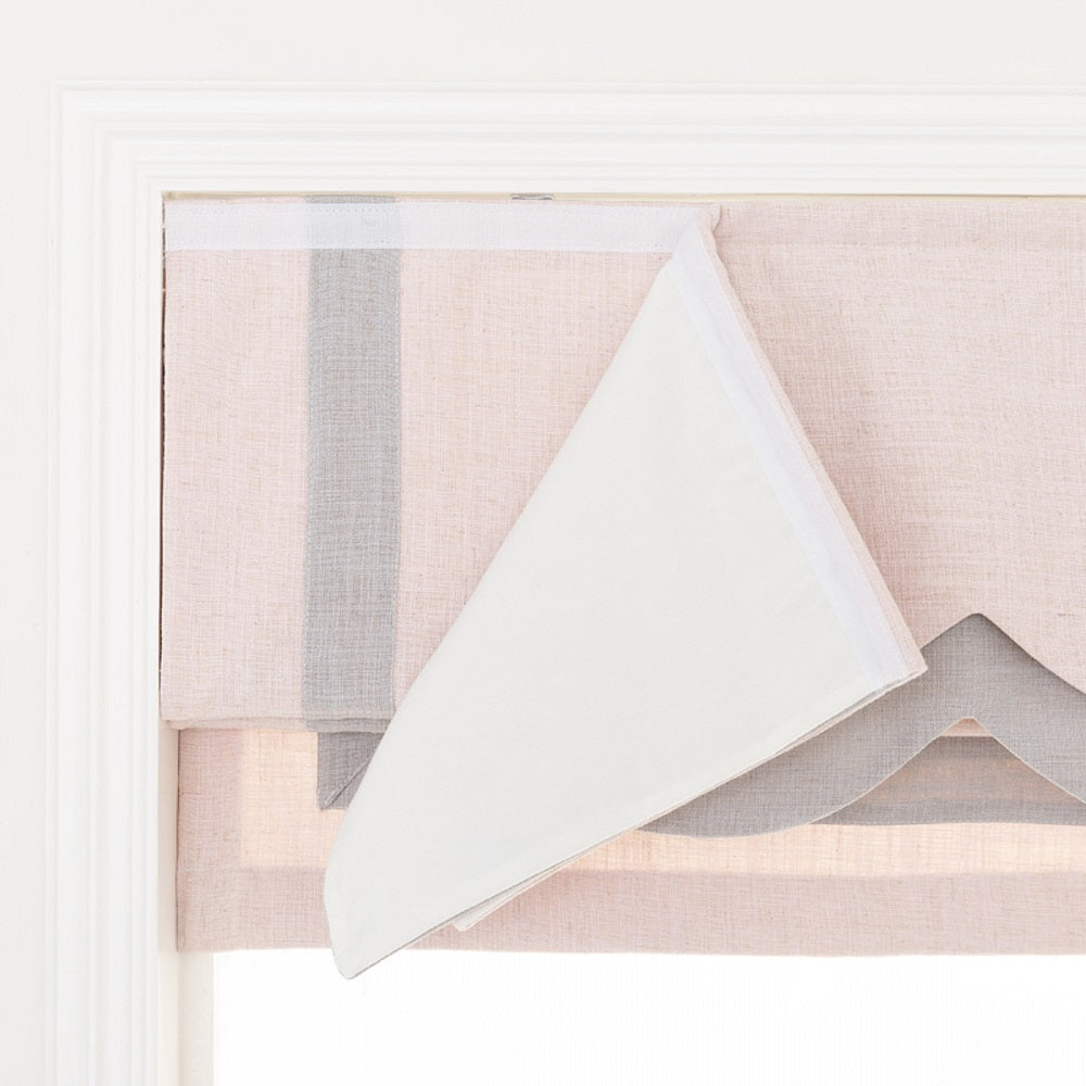 Quick Fix Washable Roman Window Shades Flat Fold with Valance, SG-004 Pink with Gray Trim