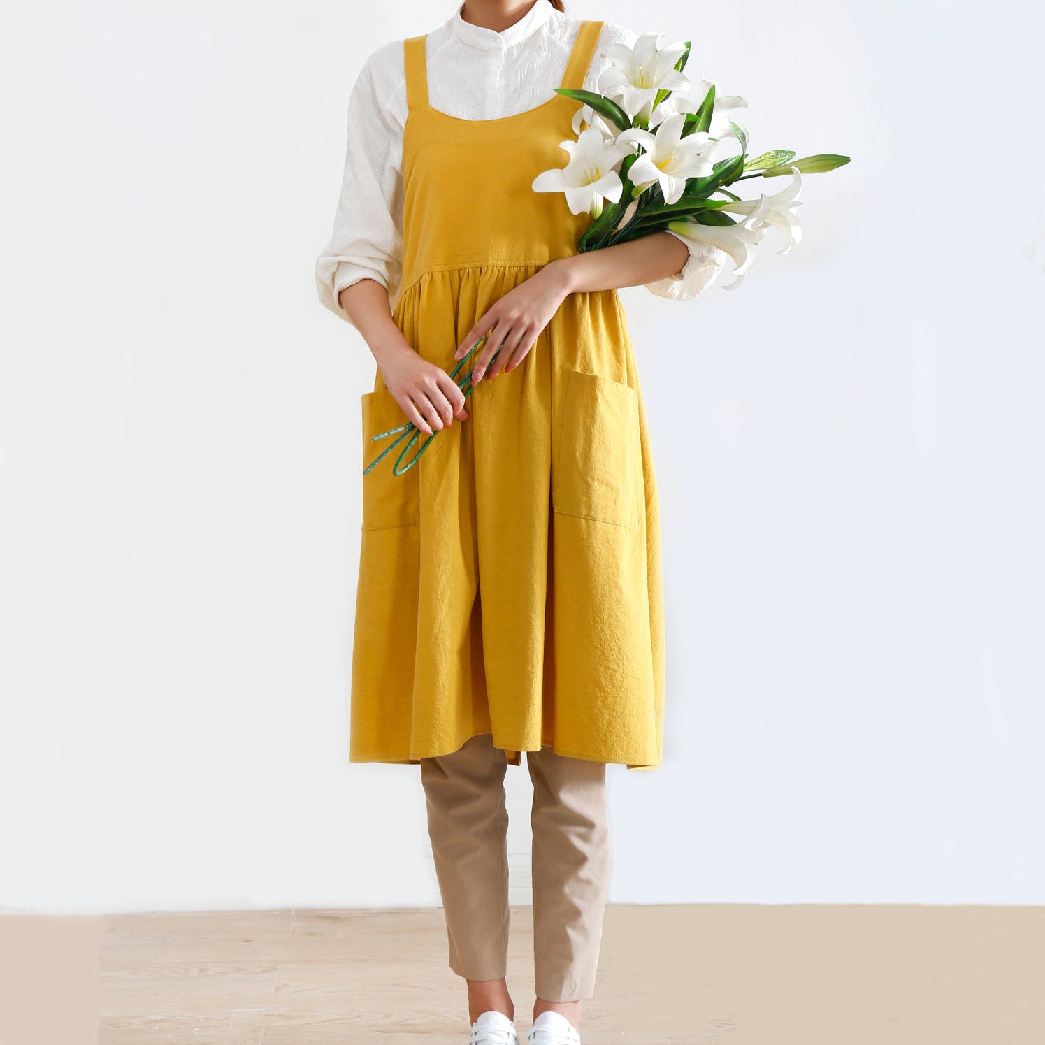 Pinafore Apron Dress — Dark Yellow