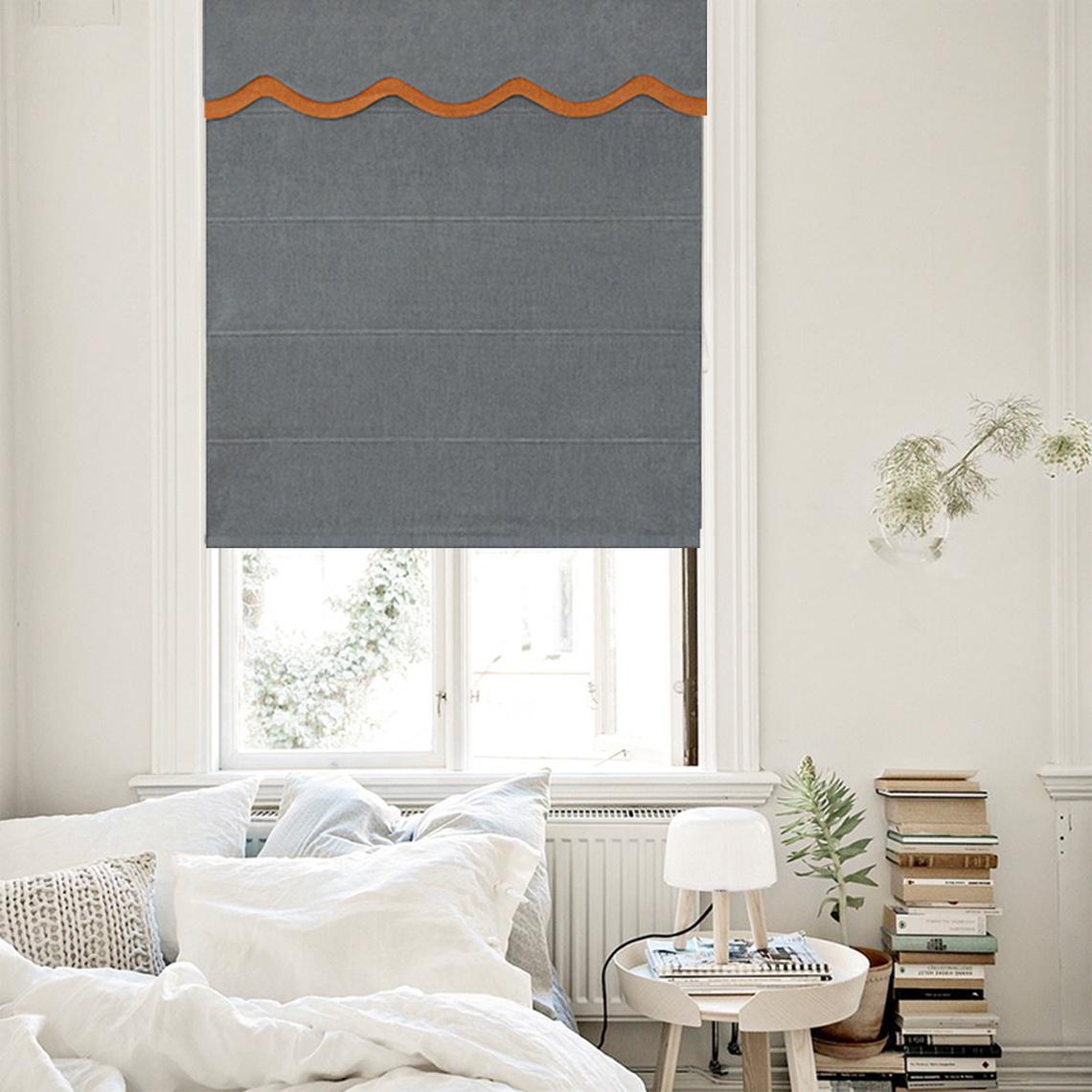 Quick Fix Washable Roman Window Shades Flat Fold with Valance - Dark Grey