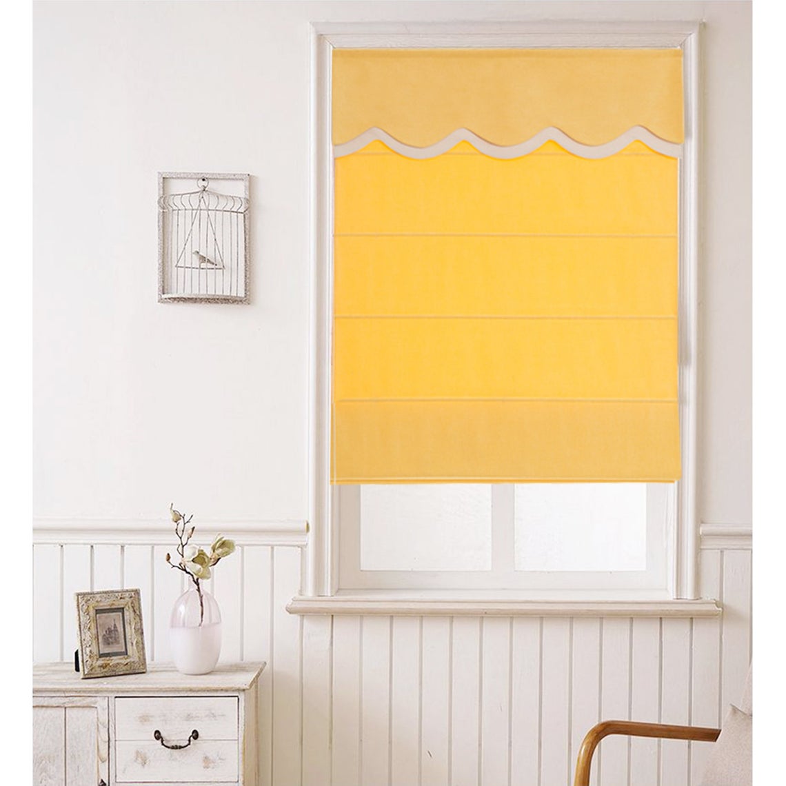 Quick Fix Washable Roman Window Shades Flat Fold with Valance - Yellow