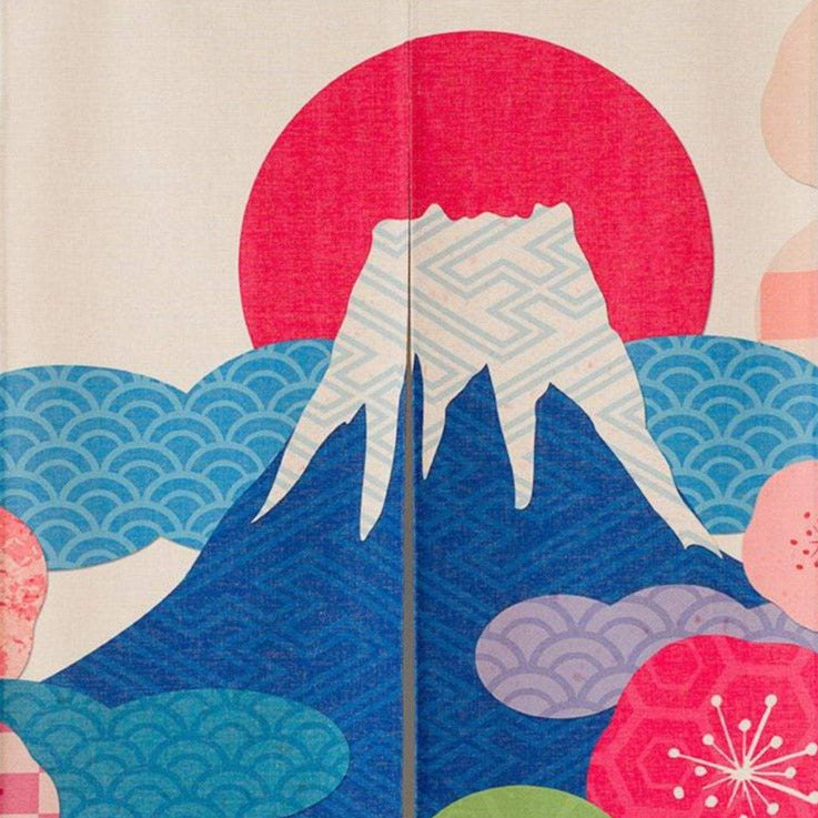 Japanese Noren Curtain Tapestry — Fuji Mountain with Red Sun