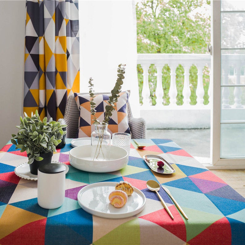 Indoor Outdoor Rectangle Tablecloth 55" x 86", Colorful Triangle