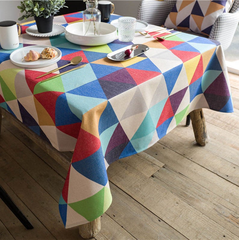 Indoor Outdoor Rectangle Tablecloth 55" x 86", Colorful Triangle