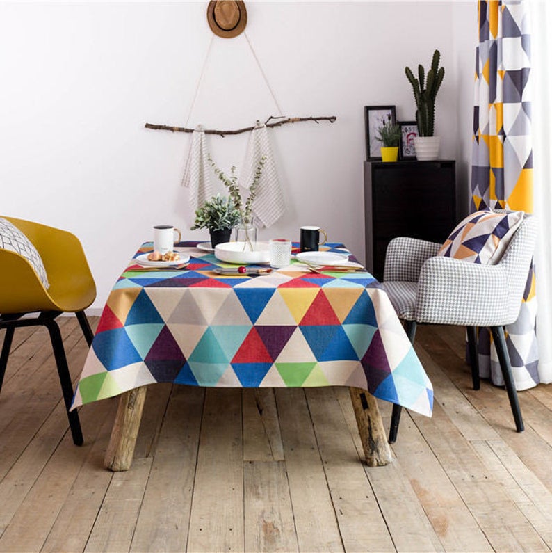 Indoor Outdoor Rectangle Tablecloth 55" x 86", Colorful Triangle