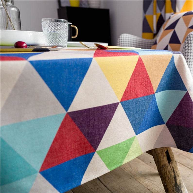 Indoor Outdoor Rectangle Tablecloth 55" x 86", Colorful Triangle