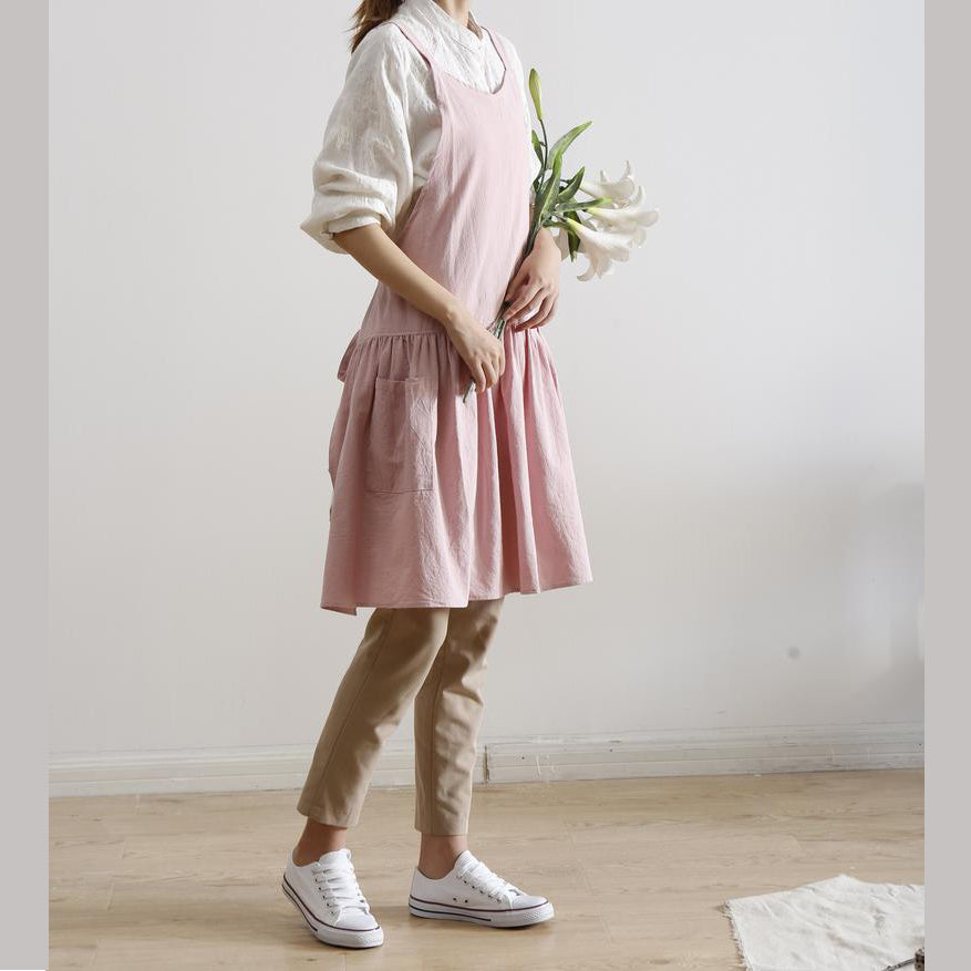 Pink Cotton Linen Adult Apron Dress