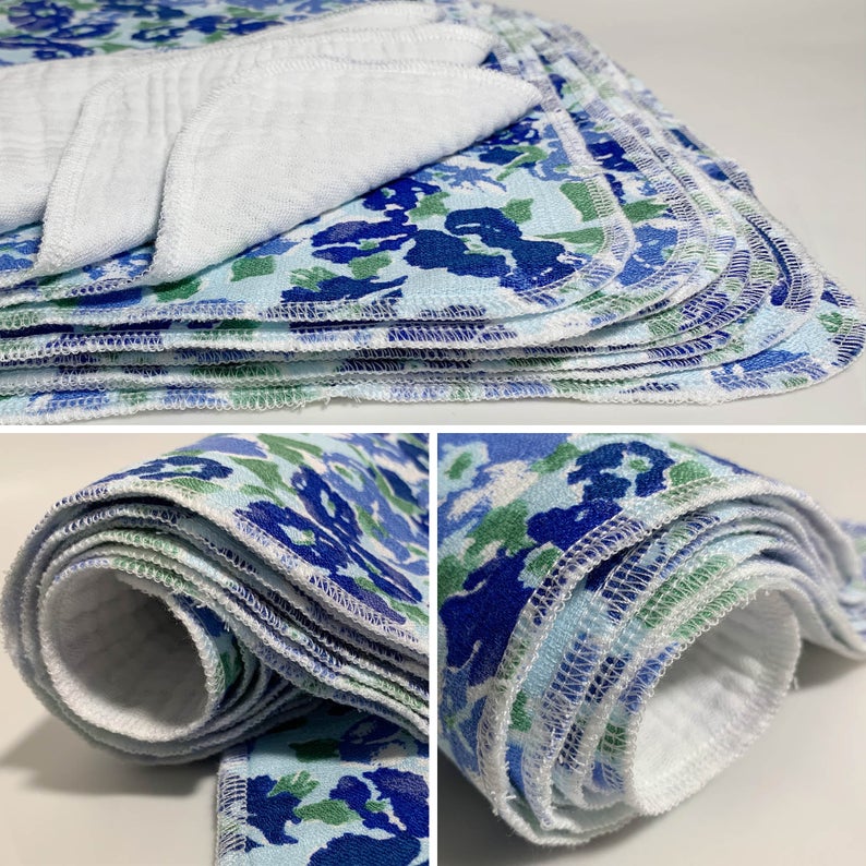 Multi-Use Soft Towel, Set of 12 — Blue Flowers