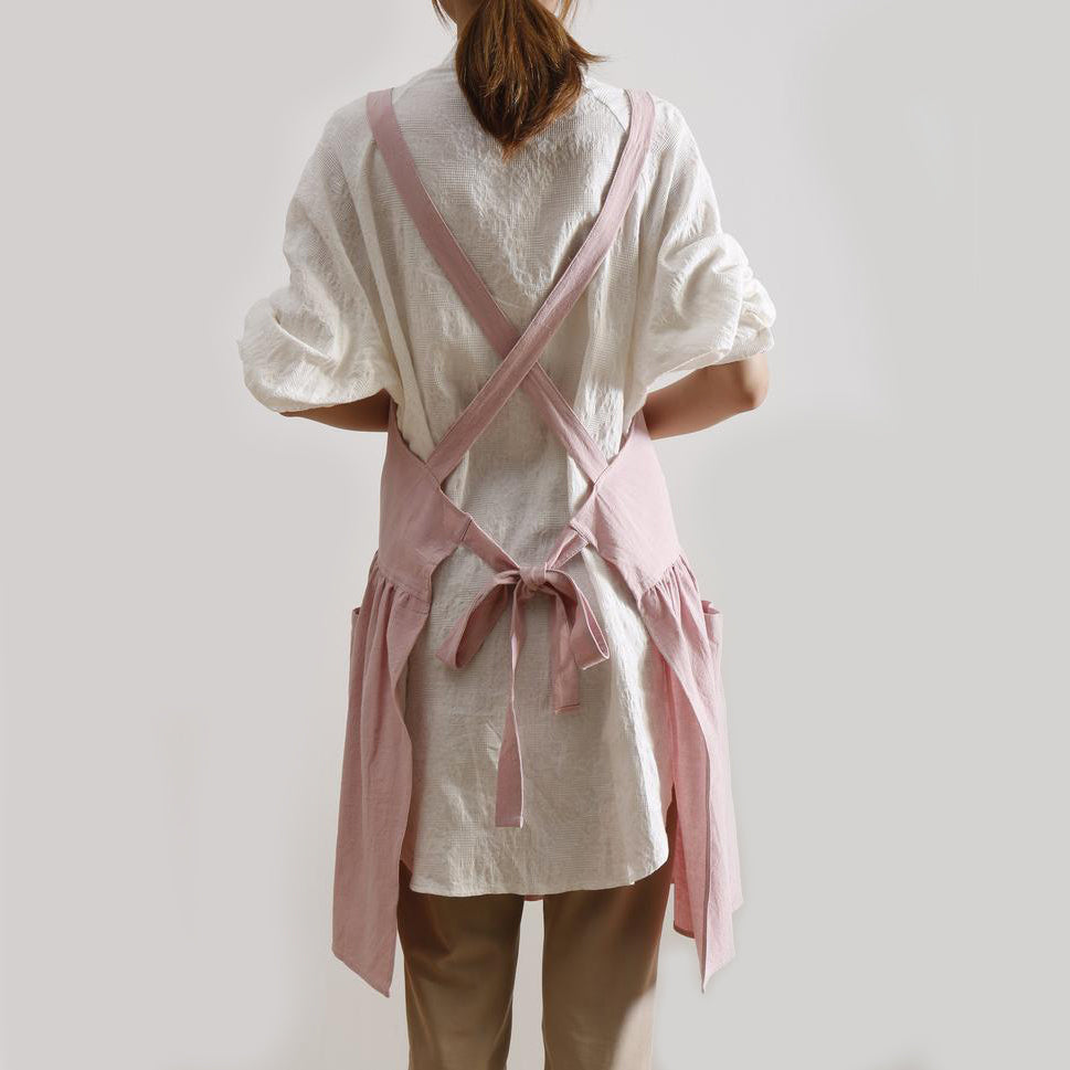 Pink Cotton Linen Adult Apron Dress