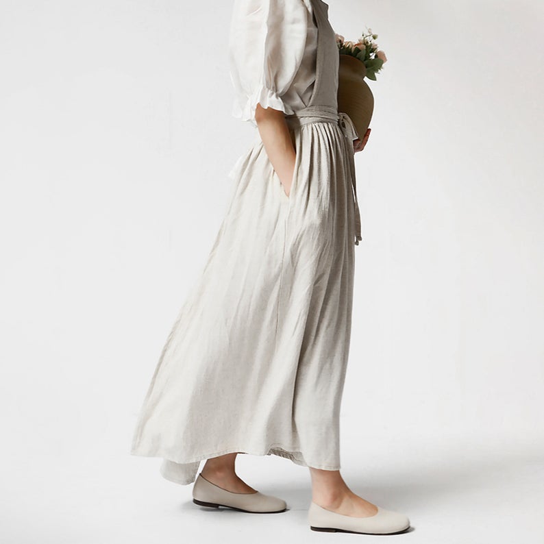Pintuck Apron Dress — Creamy White