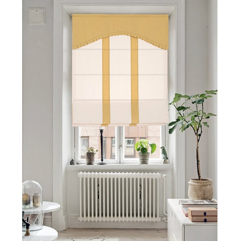 Quick Fix Washable Roman Window Shades Flat Fold with Valance - Yellow