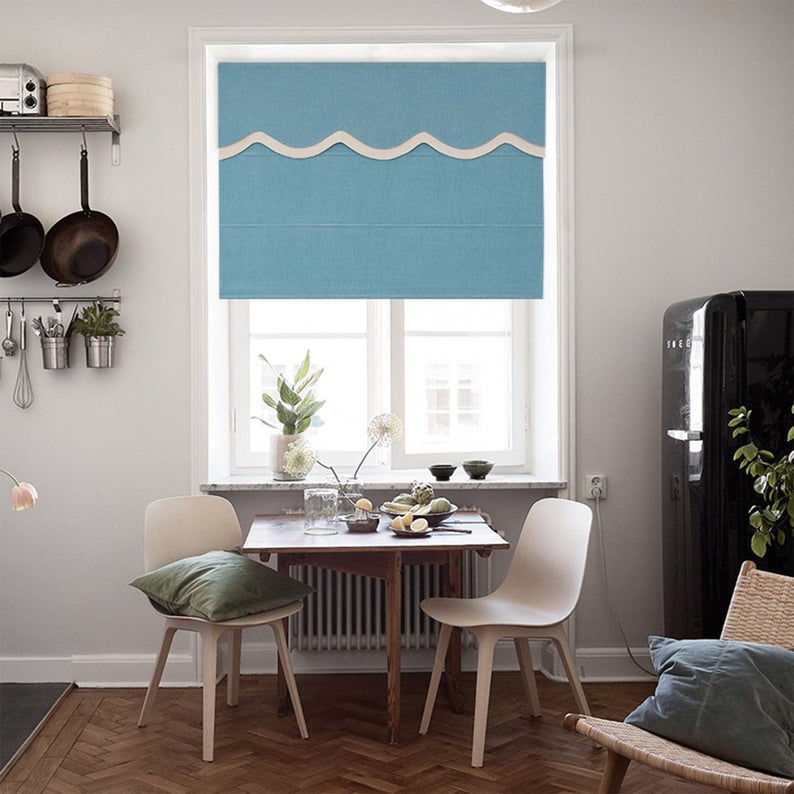 Quick Fix Washable Roman Window Shades Flat Fold with Valance - Blue - RR06