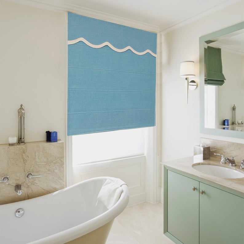 Quick Fix Washable Roman Window Shades Flat Fold with Valance - Blue - RR06