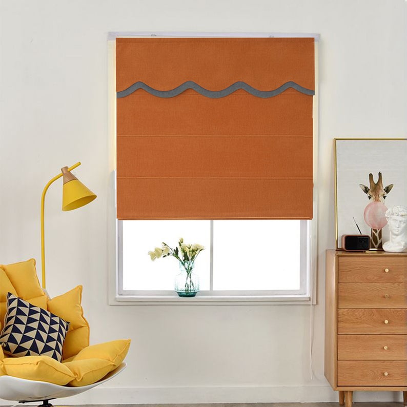 Quick Fix Washable Roman Window Shades Flat Fold with Valance - Orange