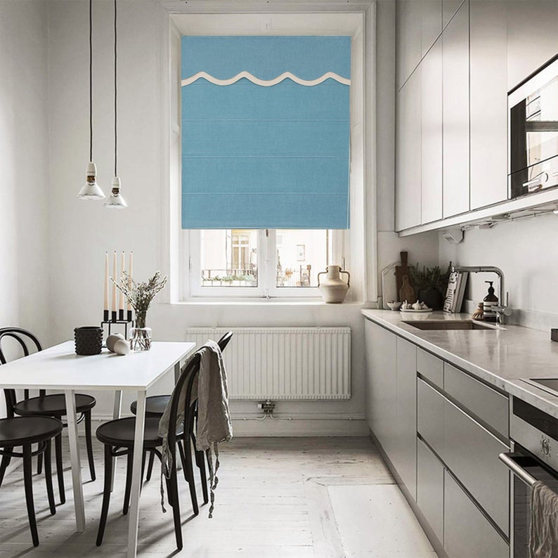 Quick Fix Washable Roman Window Shades Flat Fold with Valance - Blue - RR06