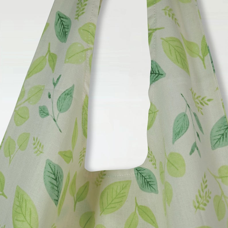 Spring Green Leaf Linen Tote Bag