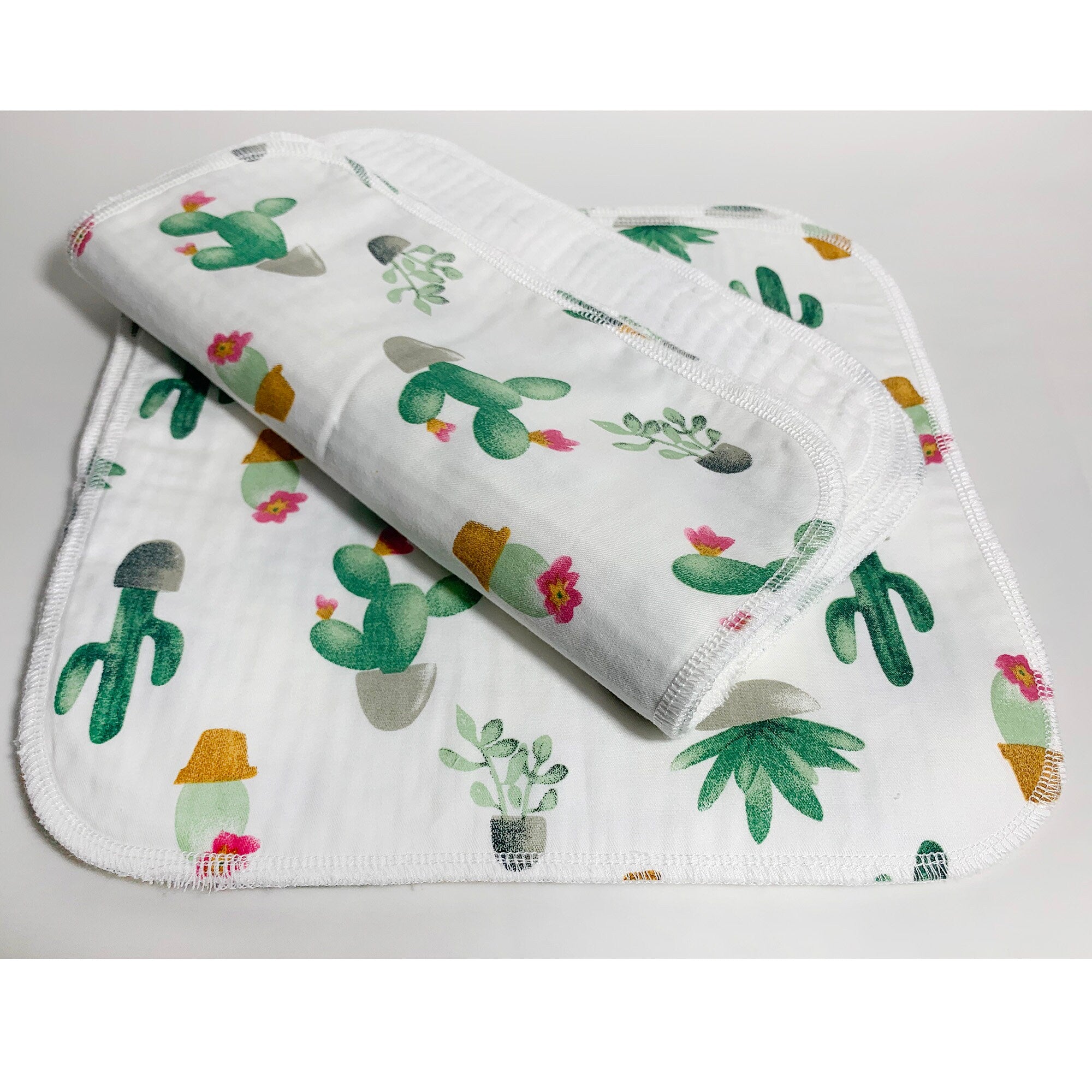 Reusable Soft Wipes, Paperless Paper Towel，Printed Fabric with Triple Gauze Cloth Towels , Set of 12 - Cactus  Christmas gift