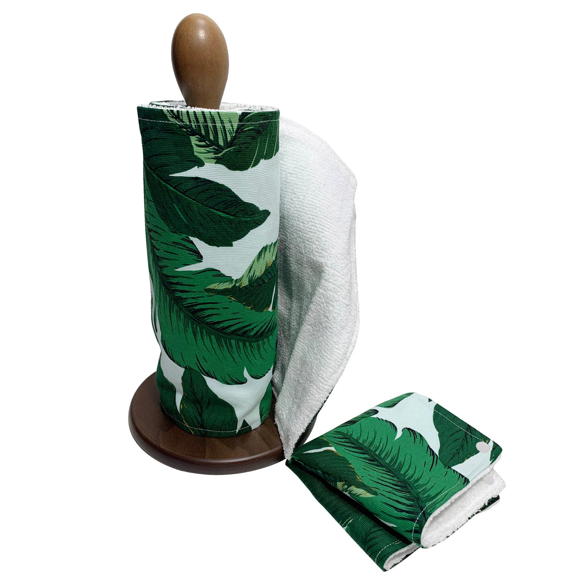 Paperless Kitchen Towels With Snaps, Zero Waste, Multi-use, Kitchen Clothes, Dish Towels ,Reusable paper towels roll,  Green Leaves